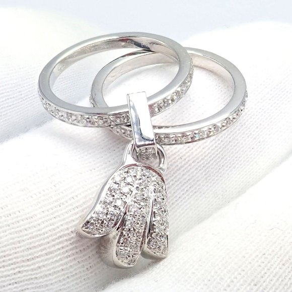 Authentic! Piaget 18k White Gold Diamond Double Band Flower Ring - Picture 9 of 12